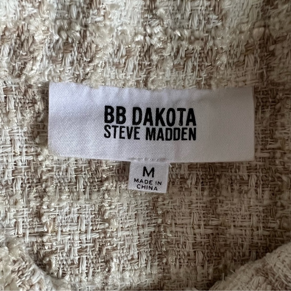 BB DAKOTA STEVE MADDEN Tweed Nevermind Boucle Snap Shirt Jacket Cream Tan Med - Picture 9 of 15